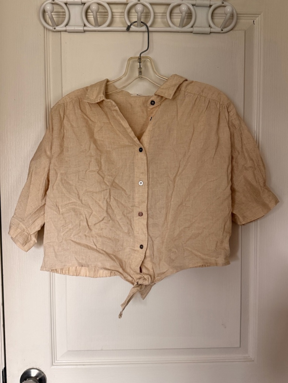 Mod Ref Beige Tie-Front Button Down Shirt